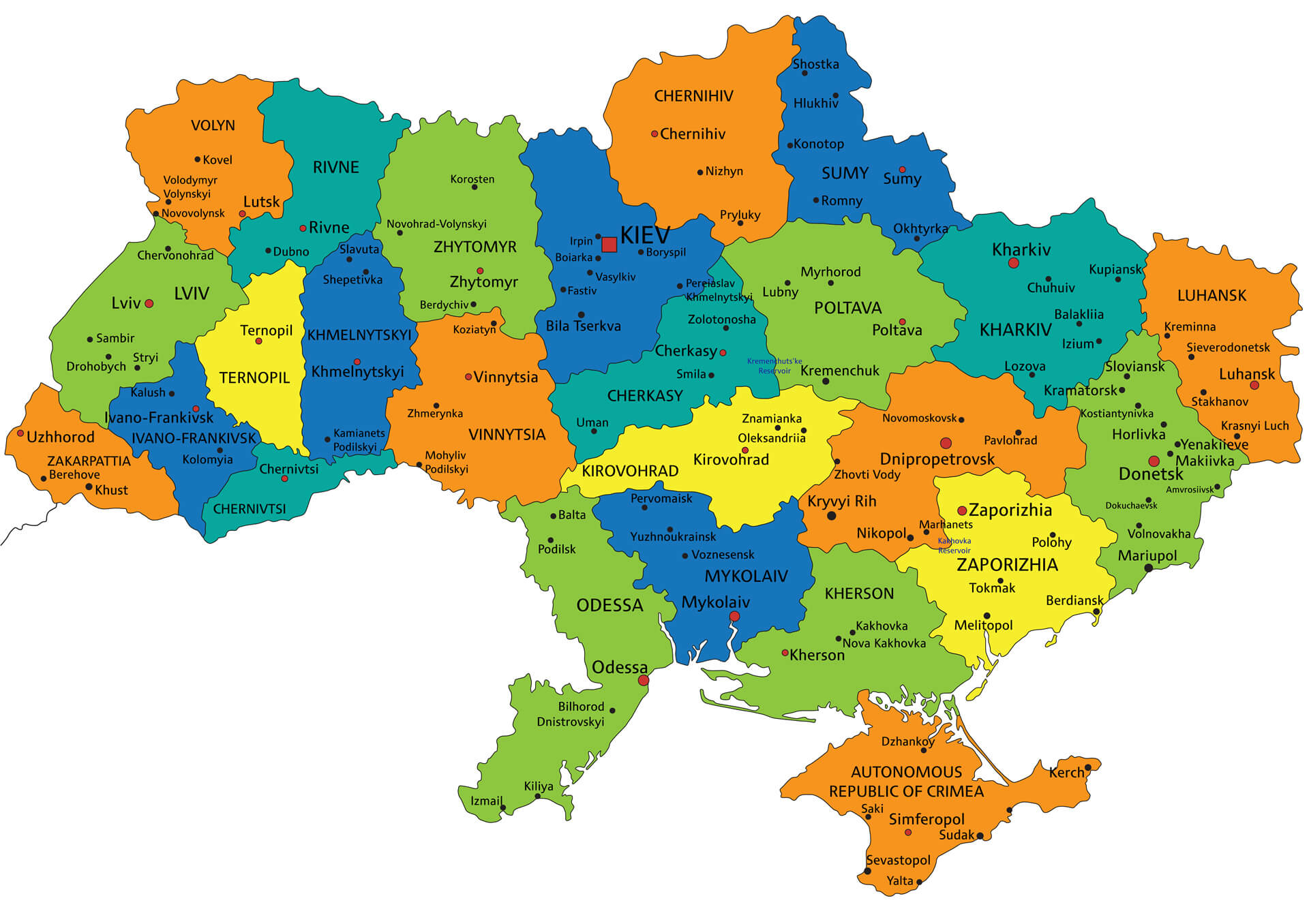 Carte politique ukrainienne coloree